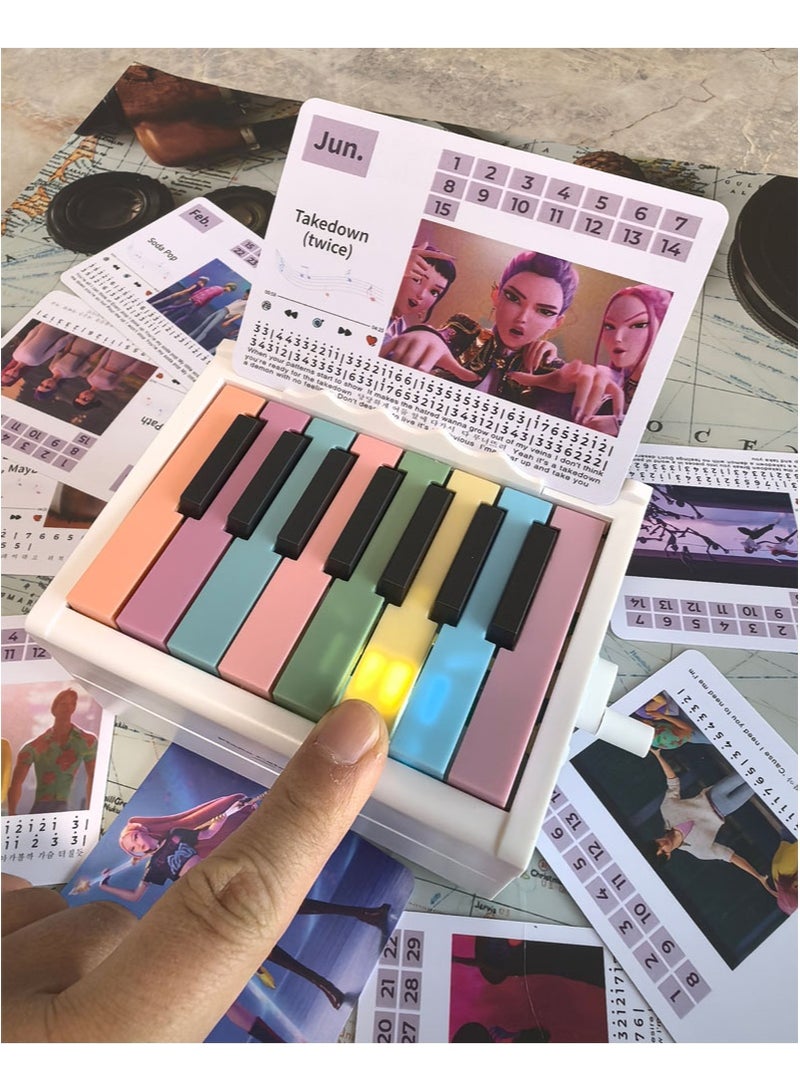 Kpop Demon Hunters Piano Desk Calendar 15-Key Illuminated Style Playable Desktop Piano Calendar 12-Song Manual-Crank Piano Desk Calendar （White） - Image 3